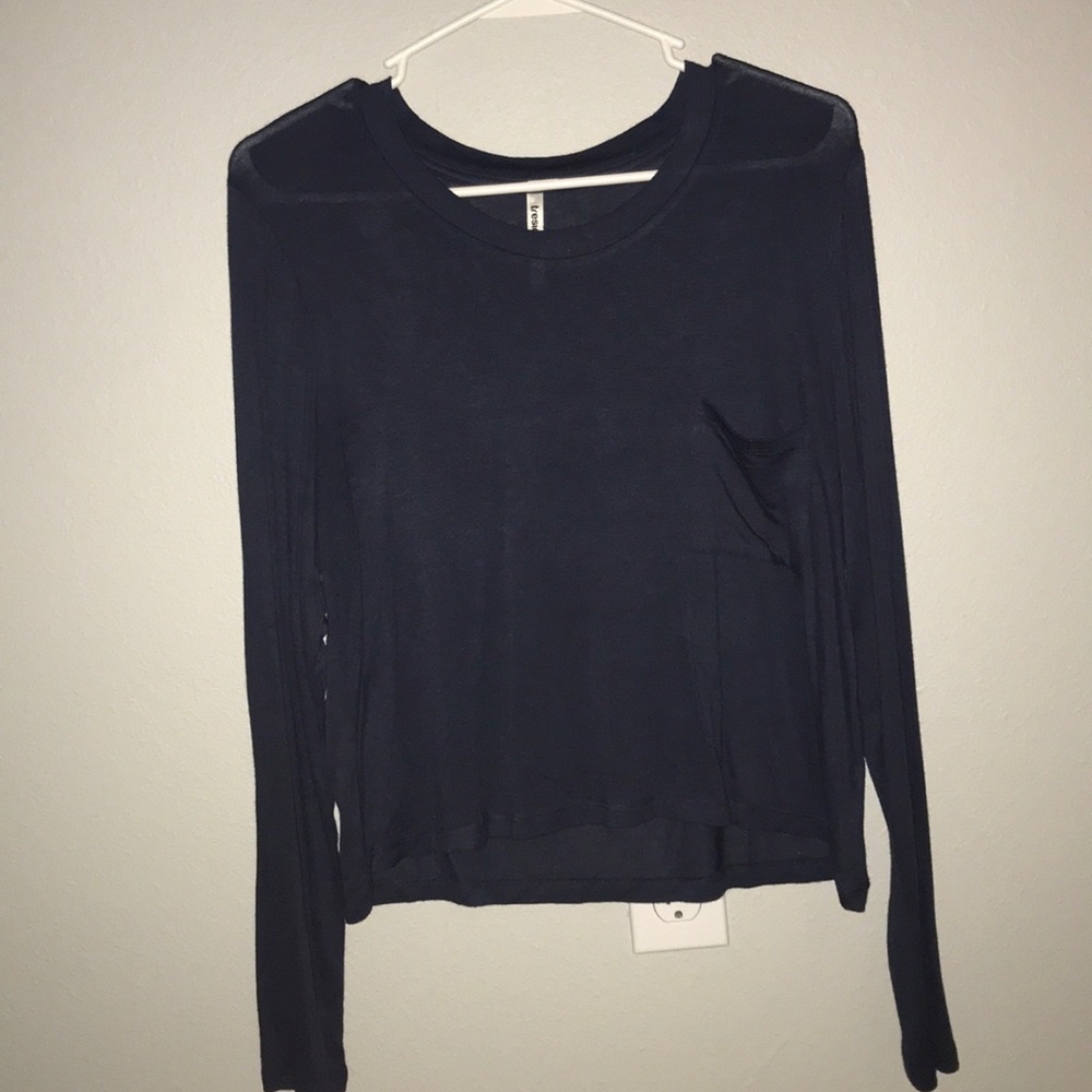Sheer cropped long sleeve T-shirt